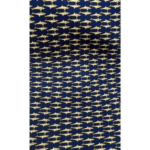 Salvatore Ferragamo Harbour Fish Shark Geometric Blue Necktie Made in Italy - Picture 2 of 6